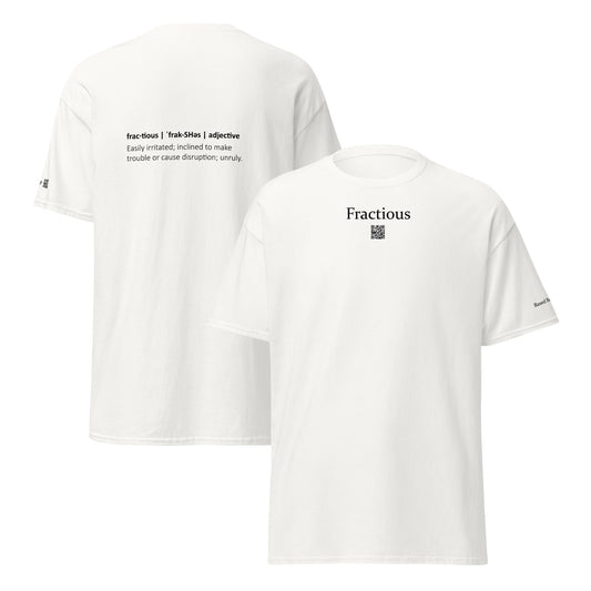 Fractious vocabulary definition t-shirt — word on front, dictionary definition on back. Based Badge.